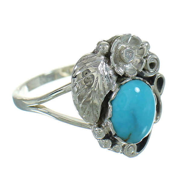 Turquoise And Sterling Silver Flower Southwestern Ring Size 7-3/4 WX79844